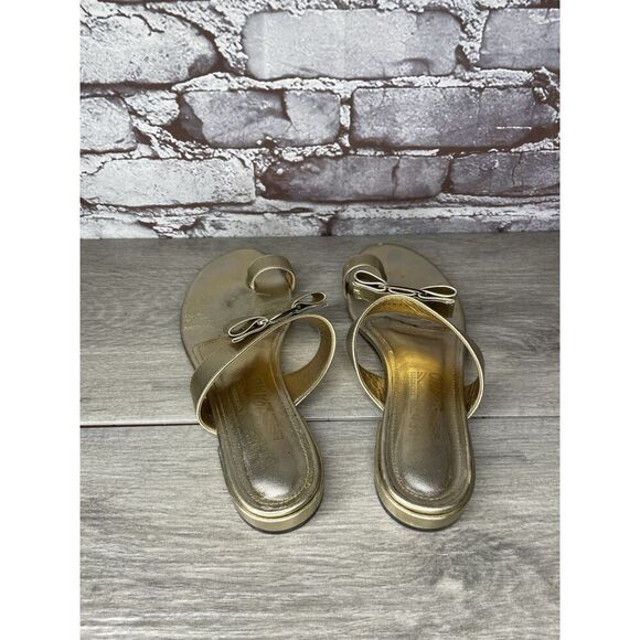 Salvatore Ferragamo Gold Leather Bow Slides Flat Sandals Women’s Sz 5.5M US/36EU - Picture 15 of 16